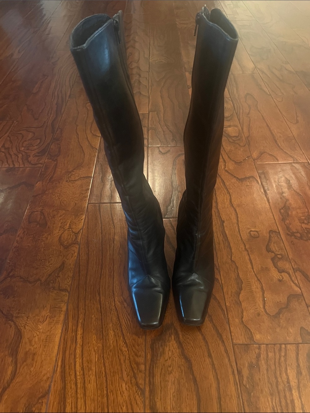Charles David Black Leather Square-Toe Knee-High Boots
